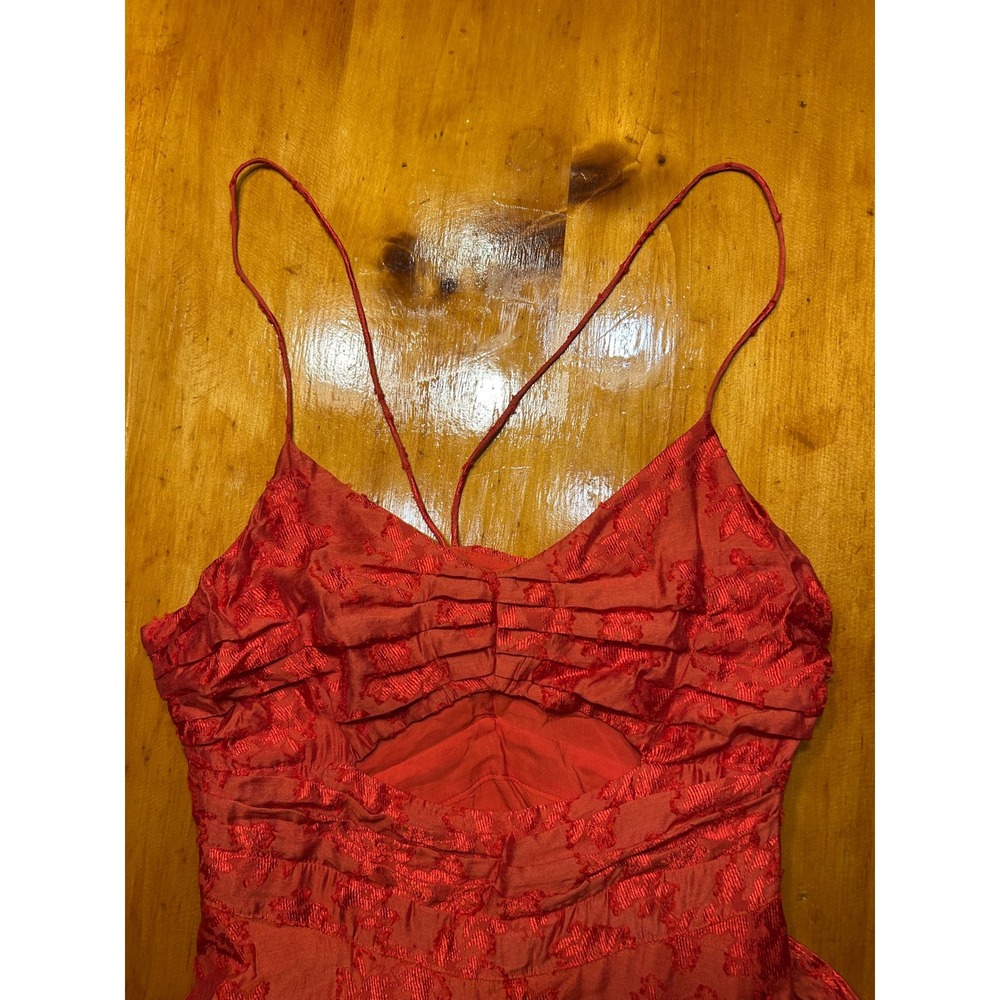 Boho Chic Free People Red Floral Jacquard High-Low Maxi Dress Cutout Festival 2 - Picture 9 of 16